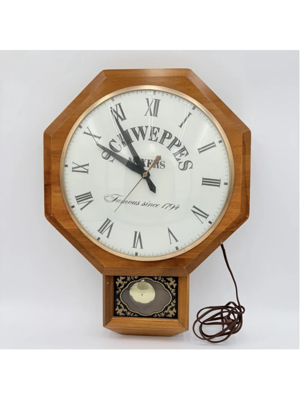 SCHWEPPES MIXERS Electric Pendulum Wall Clock Model 597 Wood Advertising